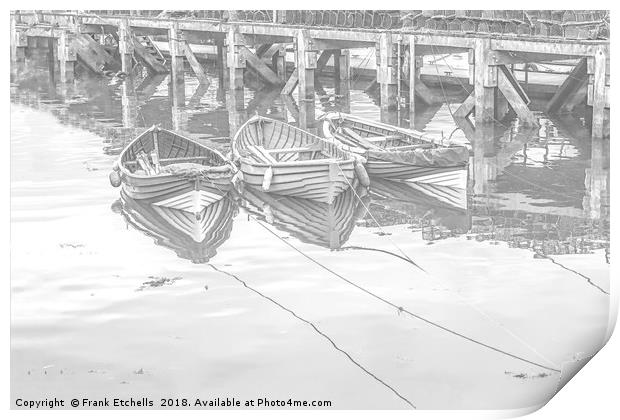 Three Tethered Boats, Whitby. Print by Frank Etchells