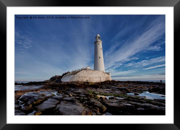 St Mary's Island and lighthouse (Landscape view) Framed Mounted Print by Jim Jones