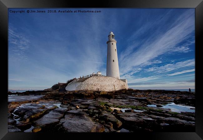 St Mary's Island and lighthouse (Landscape view) Framed Print by Jim Jones
