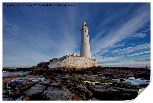 St Mary's Island and lighthouse (Landscape view) Print by Jim Jones
