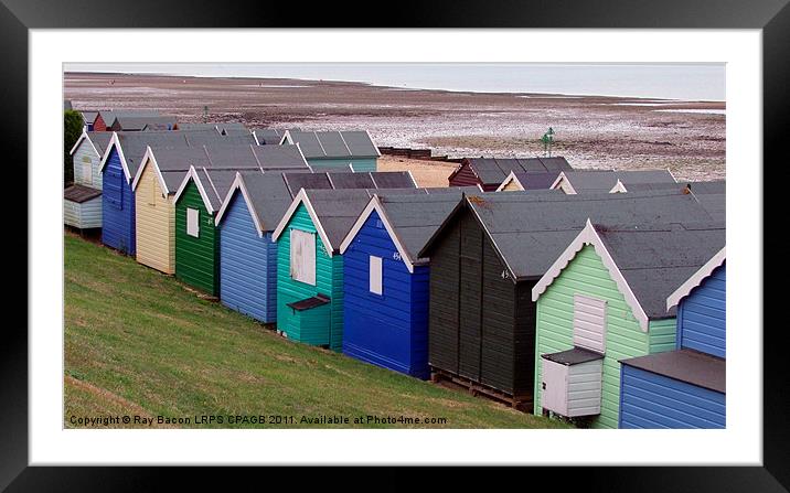 BEACH HUTS AT WEST MERSEA, ESSEX Framed Mounted Print by Ray Bacon LRPS CPAGB