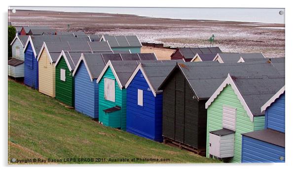 BEACH HUTS AT WEST MERSEA, ESSEX Acrylic by Ray Bacon LRPS CPAGB