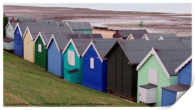 BEACH HUTS AT WEST MERSEA, ESSEX Print by Ray Bacon LRPS CPAGB