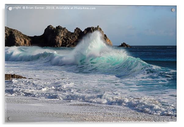 Waves on Porthcurno Beach Acrylic by Brian Garner