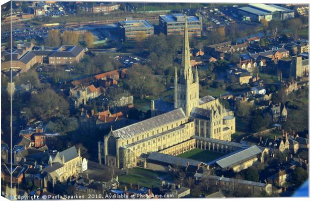 Norwich Cathedral from a Tiger Moth Canvas Print by Paula Sparkes