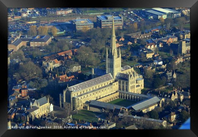 Norwich Cathedral from a Tiger Moth Framed Print by Paula Sparkes