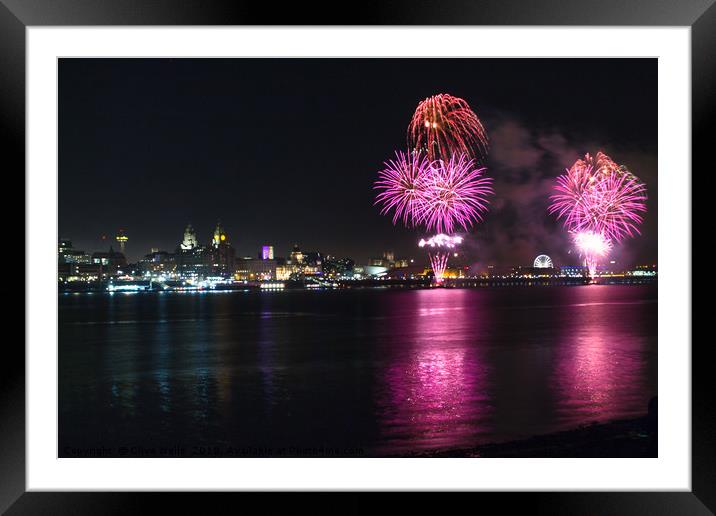 Fireworks over Liverpool waterfront Framed Mounted Print by Clive Wells