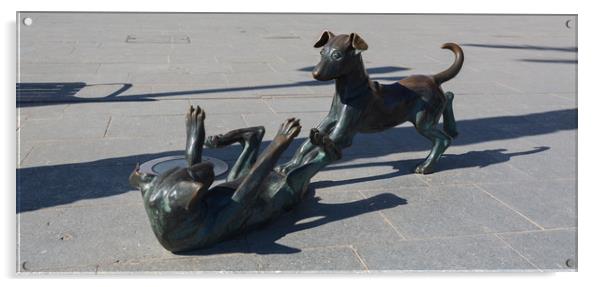 bronze dogs santa eulalia, ibiza Acrylic by kevin murch
