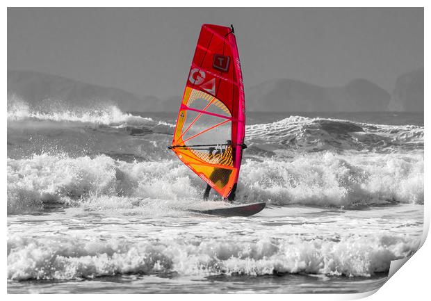 Windsurfing on Newgale Beach - Selective Colour. Print by Colin Allen