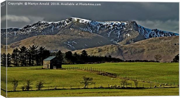 Snow capped Blencathra, Lake District Canvas Print by Martyn Arnold