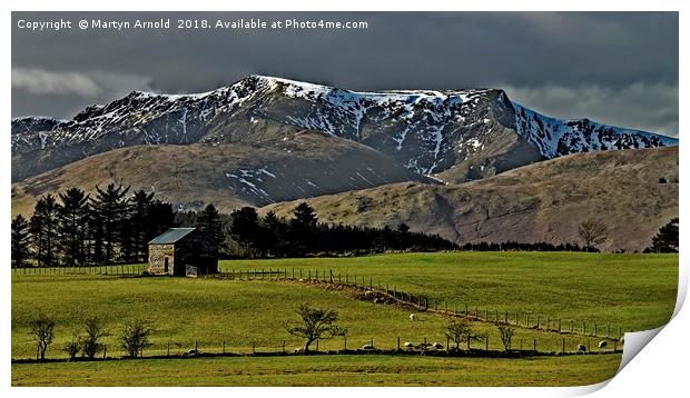 Snow capped Blencathra, Lake District Print by Martyn Arnold