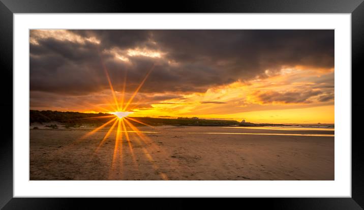 Sunburst and Bamburgh Beach Framed Mounted Print by Naylor's Photography