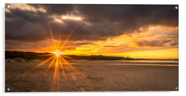 Sunburst and Bamburgh Beach Acrylic by Naylor's Photography