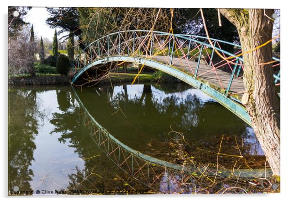 Footbridge with reflection. Acrylic by Clive Wells