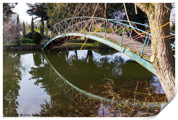 Footbridge with reflection. Print by Clive Wells