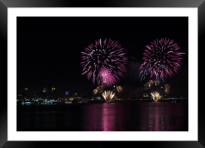 Waterfront fireworks over Liverpool Framed Mounted Print by Clive Wells