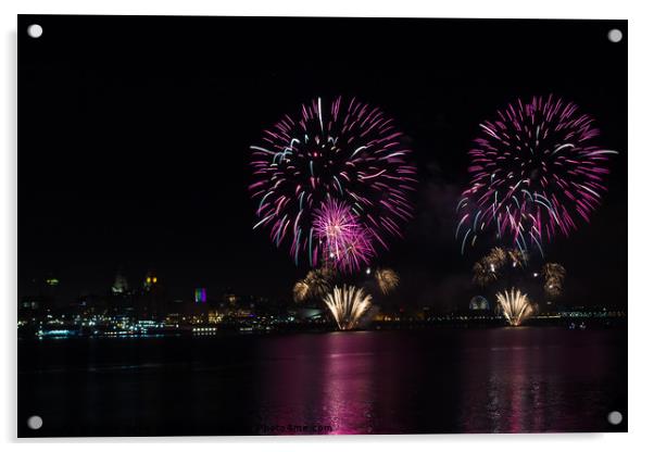 Waterfront fireworks over Liverpool Acrylic by Clive Wells
