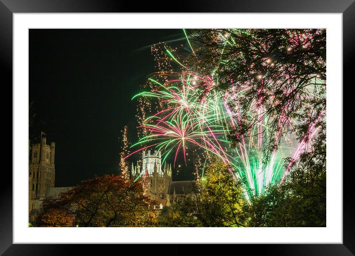 Ely Cathederal with  fireworks in Cambridgeshire Framed Mounted Print by Clive Wells