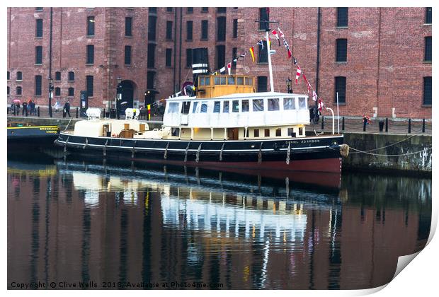 Pleasure boat in Albert Dock, Liverpool Print by Clive Wells