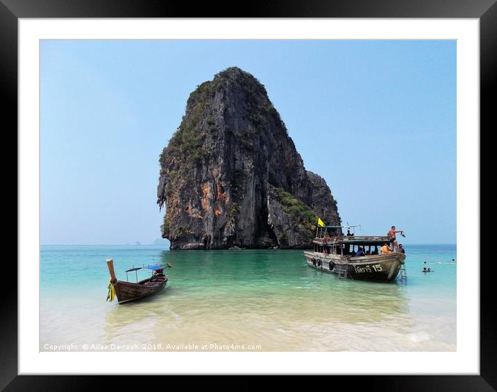Long Tail Boats on Krabi beach, Thailand Framed Mounted Print by Ailsa Darragh