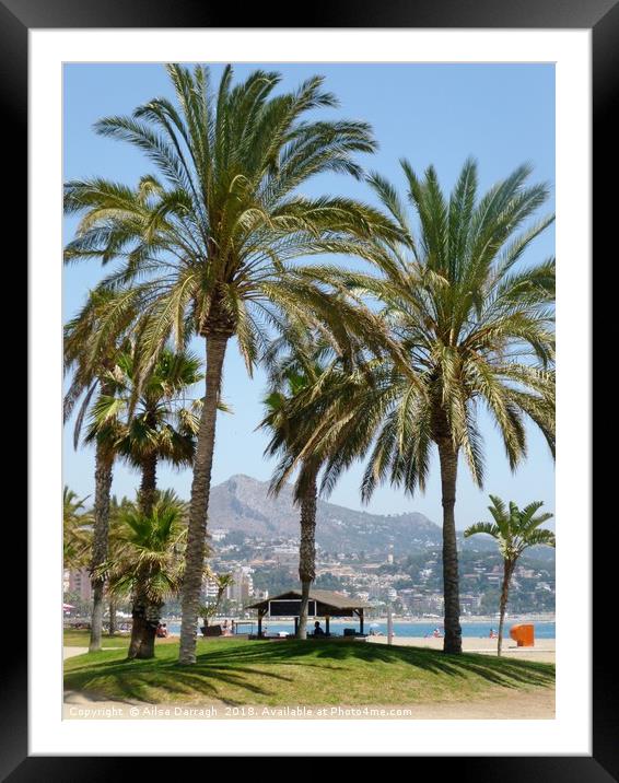 Malaga Beach Island View, Costa del Sol Framed Mounted Print by Ailsa Darragh