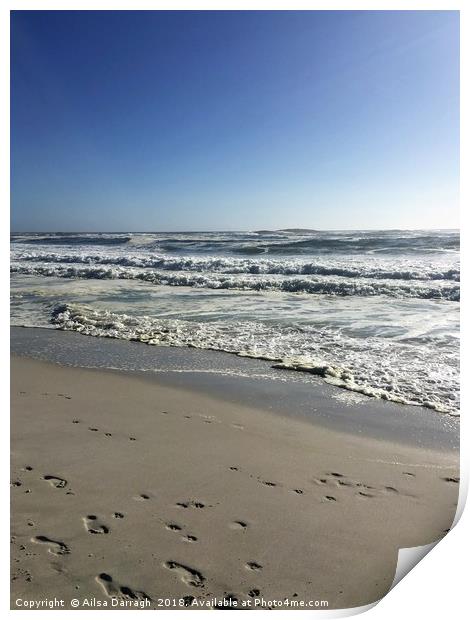  Footprints in the sand on Camps Bay Beach, Cape T Print by Ailsa Darragh