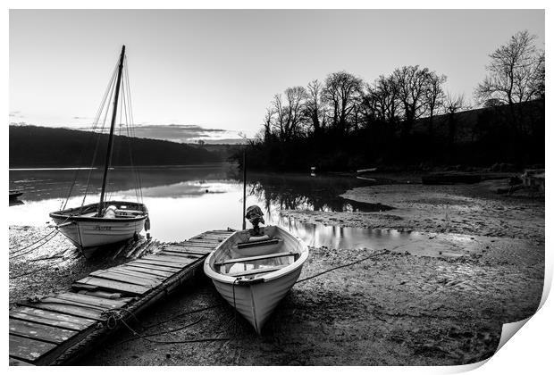 Saint Clement moorings at low tide in monochrome Print by Michael Brookes