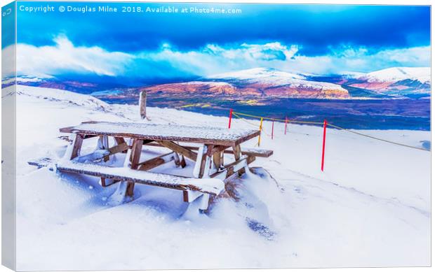 Bench in the Snow Canvas Print by Douglas Milne