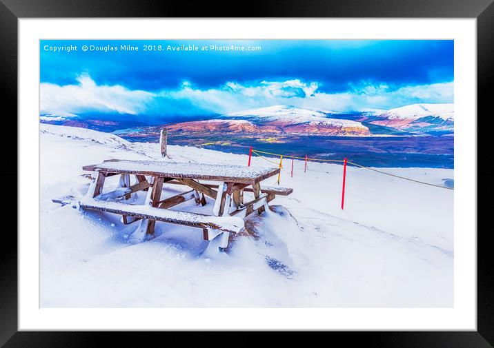 Bench in the Snow Framed Mounted Print by Douglas Milne