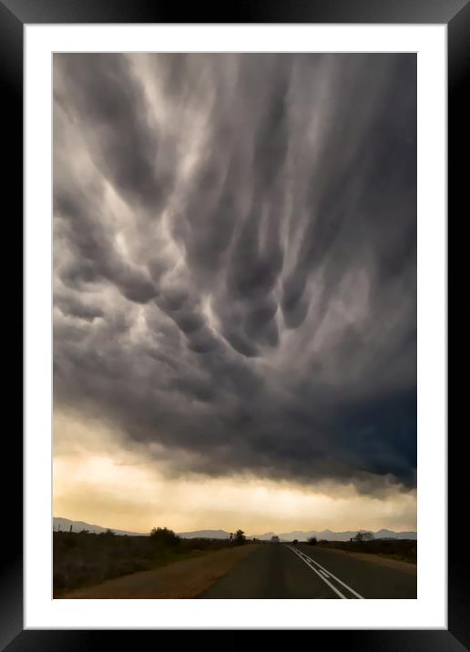 Road trip with dramatic sky Framed Mounted Print by Sue Hoppe