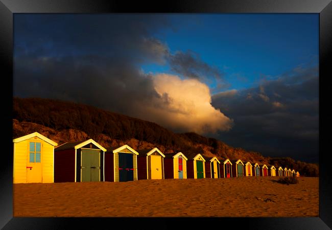 Saunton Sands Beach Huts, Barnstable. Framed Print by Maggie McCall
