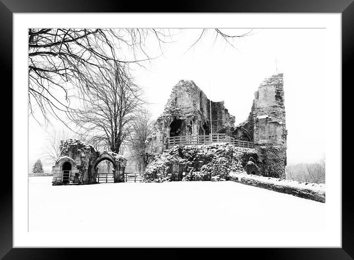 Knaresborough Castle in snow Framed Mounted Print by mike morley
