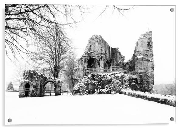 Knaresborough Castle in snow Acrylic by mike morley