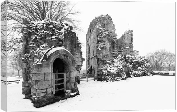 Knaresborough Castle in snow Canvas Print by mike morley