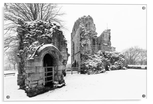 Knaresborough Castle in snow Acrylic by mike morley