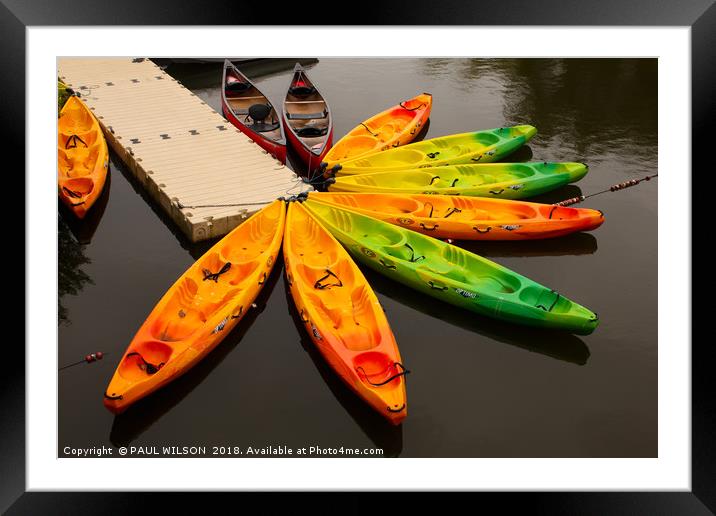 Canoes on the jetty on a French lake Framed Mounted Print by PAUL WILSON