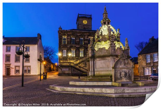 Linlithgow Cross and Town House by Night Print by Douglas Milne