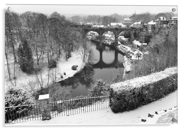 Knaresborough Viaduct in snow Acrylic by mike morley