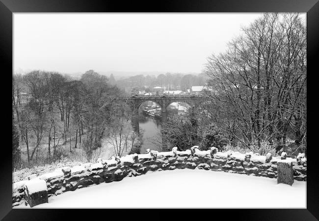 Knaresborough Viaduct in snow Framed Print by mike morley