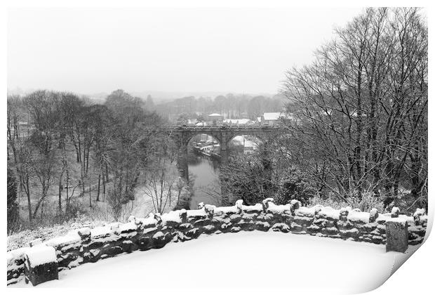 Knaresborough Viaduct in snow Print by mike morley