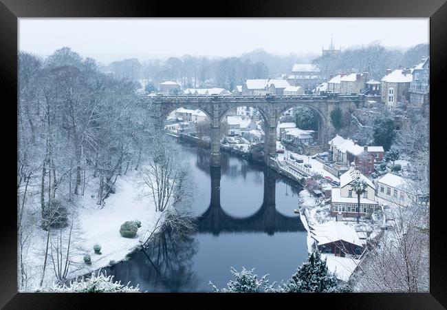 Knaresborough Viaduct in snow Framed Print by mike morley