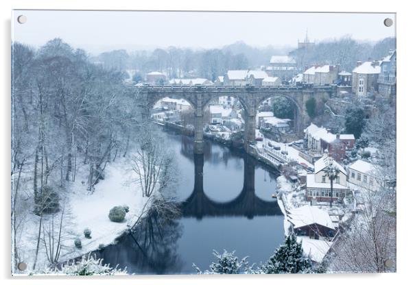 Knaresborough Viaduct in snow Acrylic by mike morley
