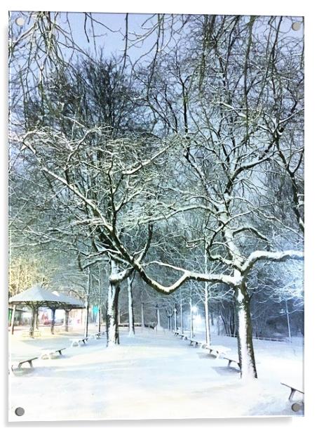  Bremen Winter Snow Scene, Germany Acrylic by Ailsa Darragh