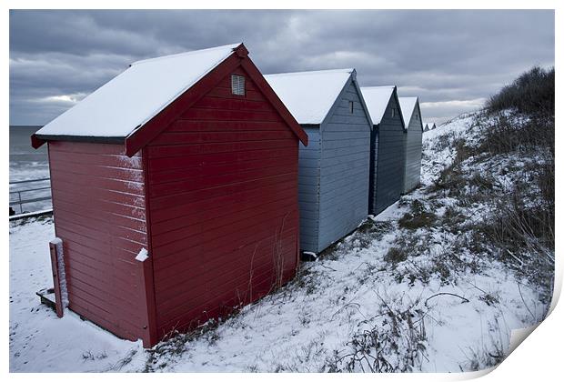 Winter Beach Huts Print by Paul Macro