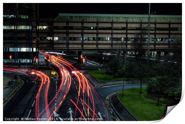 Red Light Streaks at Charing Cross Print by Mathew Rooney