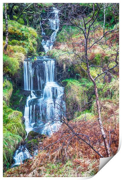 Waterfall above Loch Venachar Print by Douglas Milne