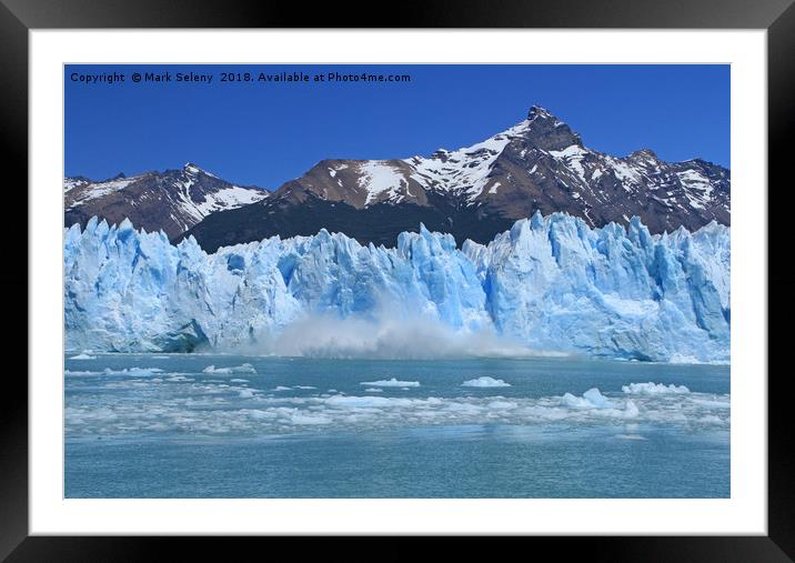 Collapsing icebergs from Perito Moreno Glacier.  Framed Mounted Print by Mark Seleny