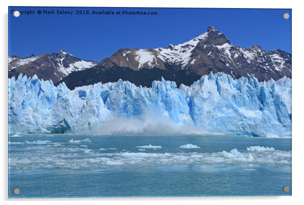 Collapsing icebergs from Perito Moreno Glacier.  Acrylic by Mark Seleny