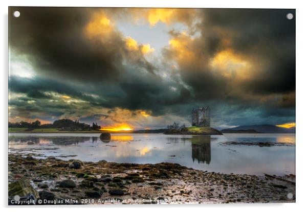 Sunset at Castle Stalker Acrylic by Douglas Milne