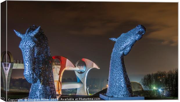 Kelpies Maquettes and the Falkirk Wheel Canvas Print by Douglas Milne